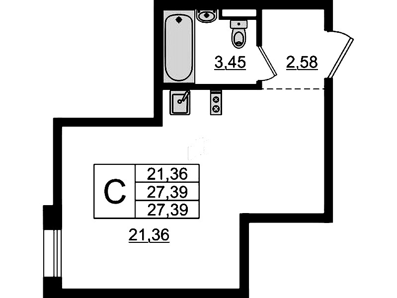 Квартира студия 27.39 м², 3/13 эт., Апарт-отель «Zoom Черная речка»